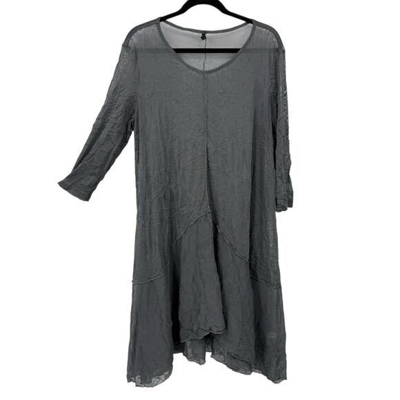 By JJ Midi Dress Sheer Overlay Crinkle Knit Gray Asymmetrical Lagenlook size XL - Picture 2 of 10